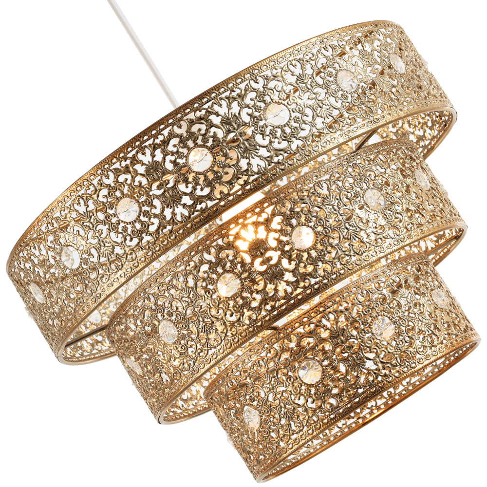 Happy Homewares Polished Gold Acrylic Gem Moroccan Style Triple Tier Pendant Shade Image 6