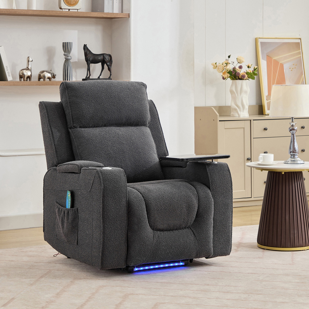 Artemis Home Cowley Dark Grey Boucle Massage and Heat Electric Riser Recliner Chair Image 2