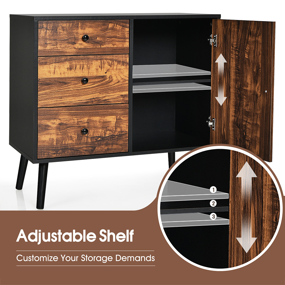 Costway Single Door 3 Drawer Rustic Brown Storage Cabinet Image 5