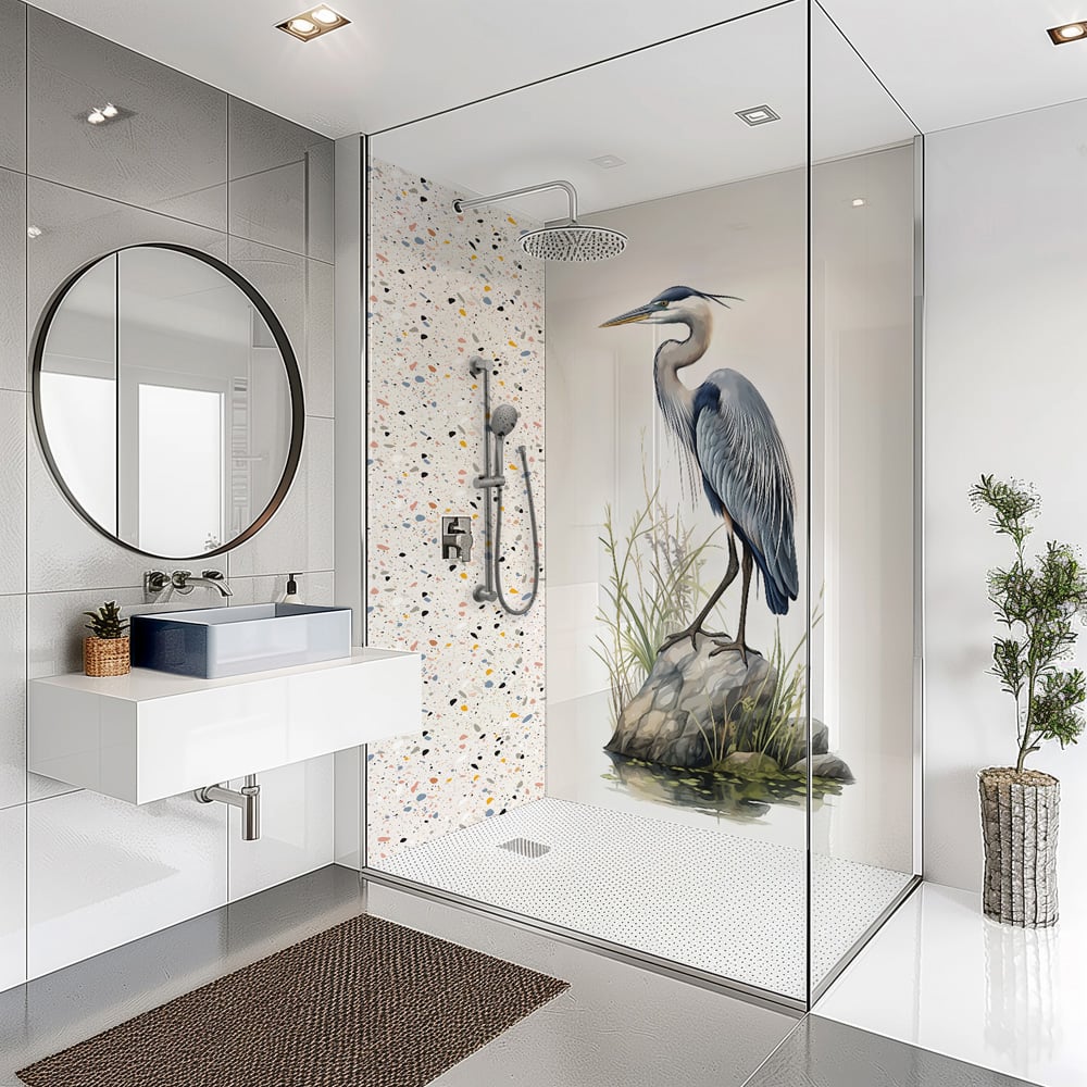 Splashbax Premium Artisan Blue Crane Birds Acrylic Bathroom Wall Panel 2400 x 900mm Image 5