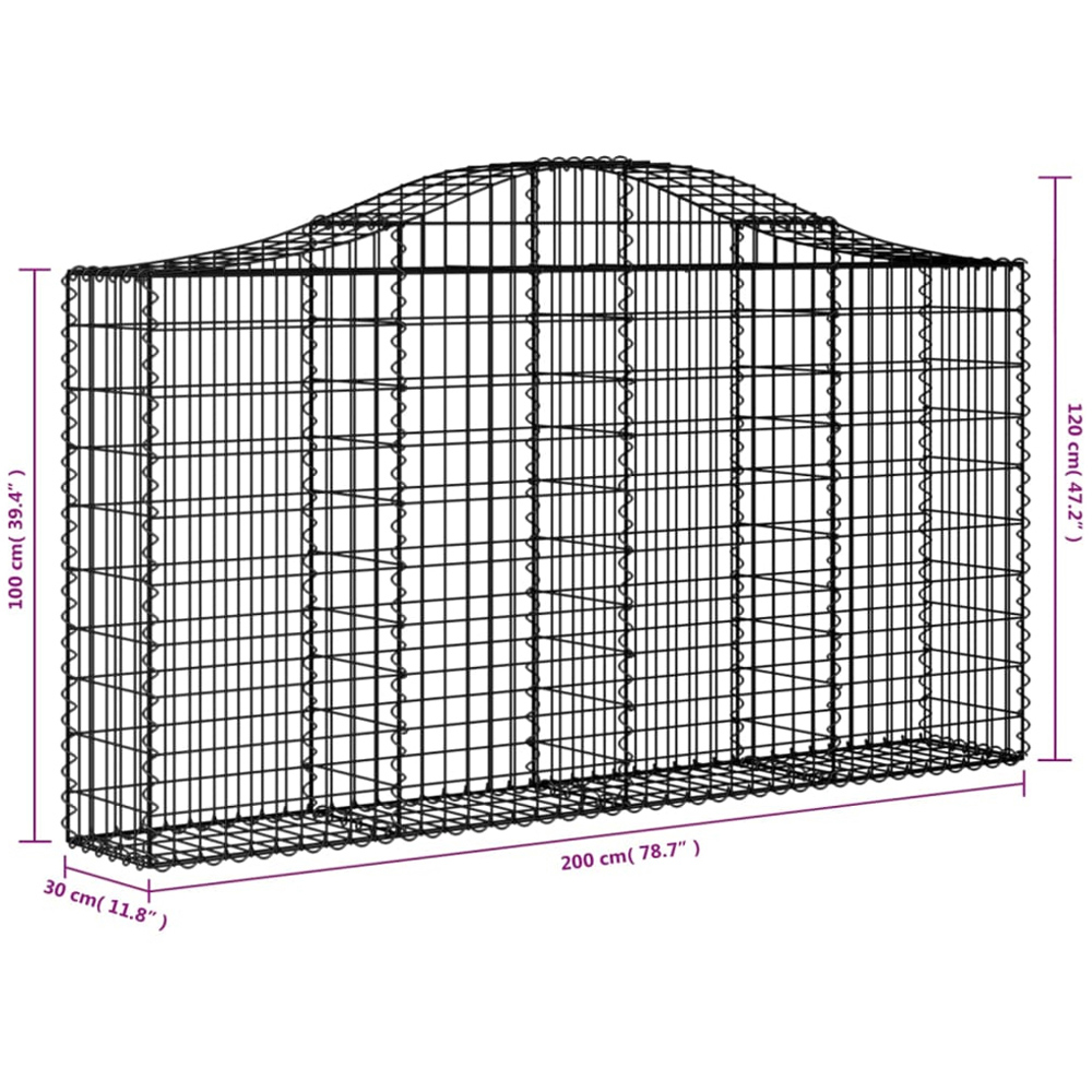 vidaXL Silver Galvanised Iron Arched Gabion Basket 200 x 30 x 100/120cm 6 Pack Image 5