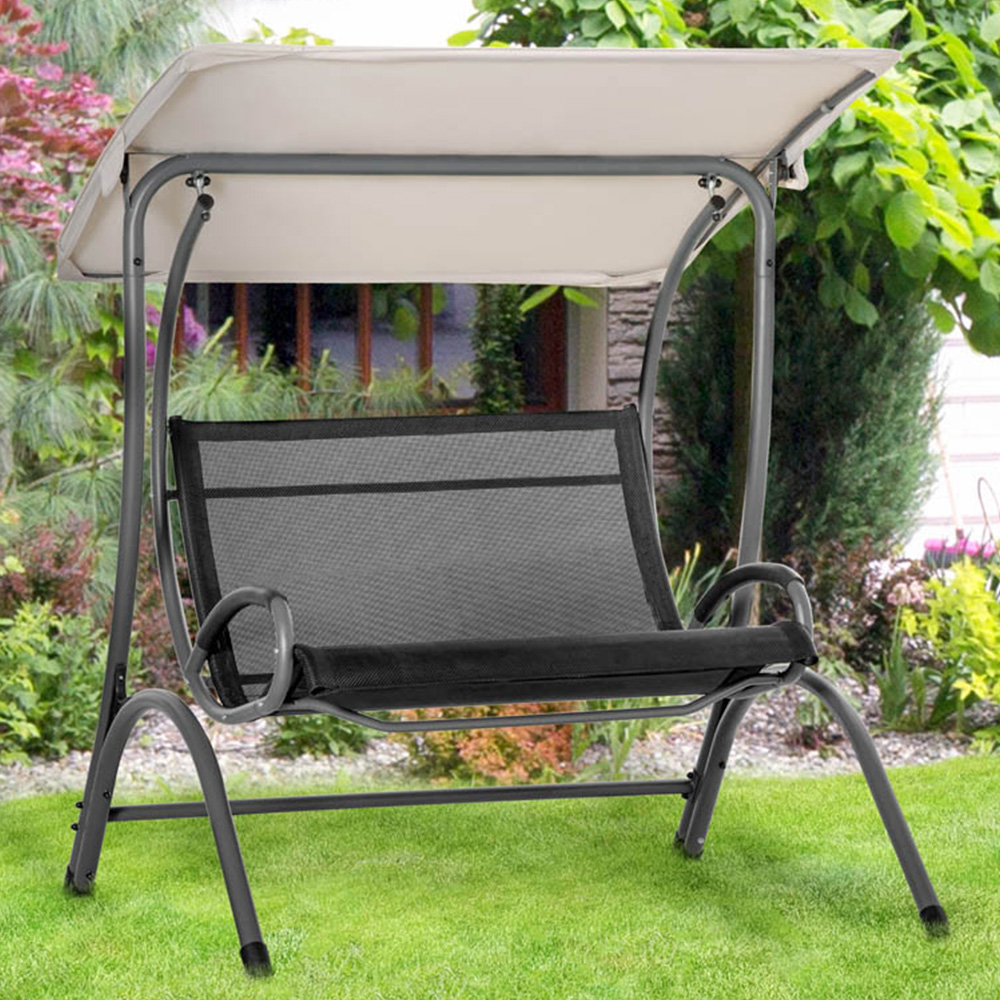 Outsunny 2 Seater Beige and Black Swing Chair with Canopy Image 1