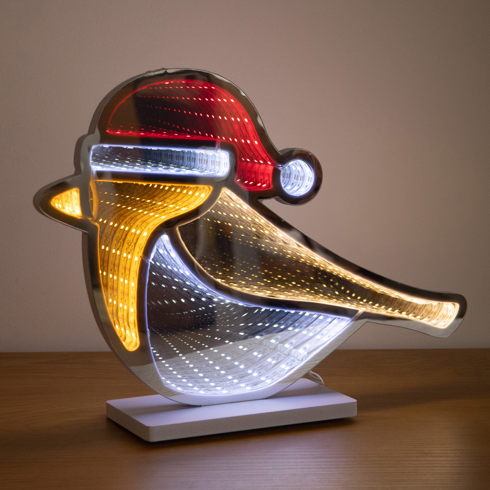 Samuel Alexander LED Light Up Robin Infinity Mirror Christmas Decoration 32cm Image 1