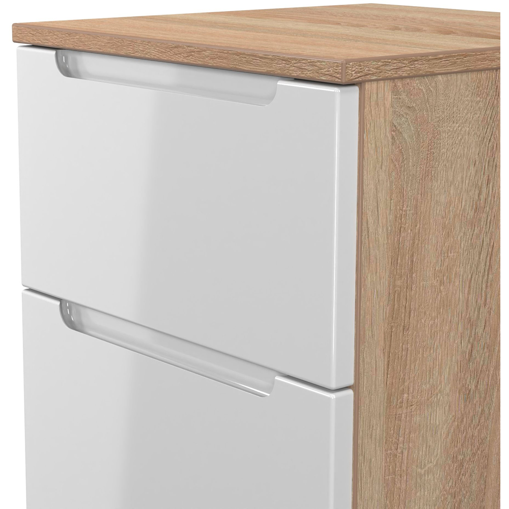 Crowndale Milan 2 Drawer White Gloss and Bardolino Oak Compact Bedside Cabinet Ready Assembled Image 4
