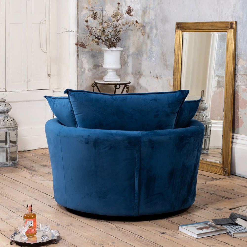 Artemis Home Havana Blue Velvet Swivel Cuddle Chair Image 4