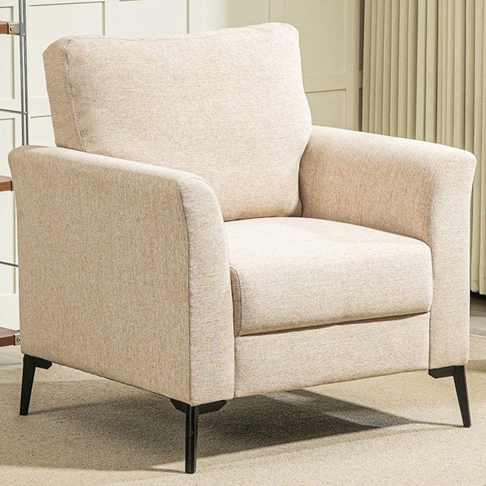 HOMCOM Modern Cream Linen Fabric Accent Chair Image 1