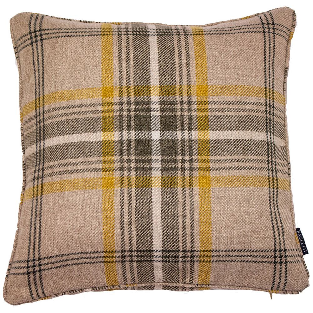 Paoletti Aviemore Ochre Yellow Tartan Faux Wool Cushion Image 1
