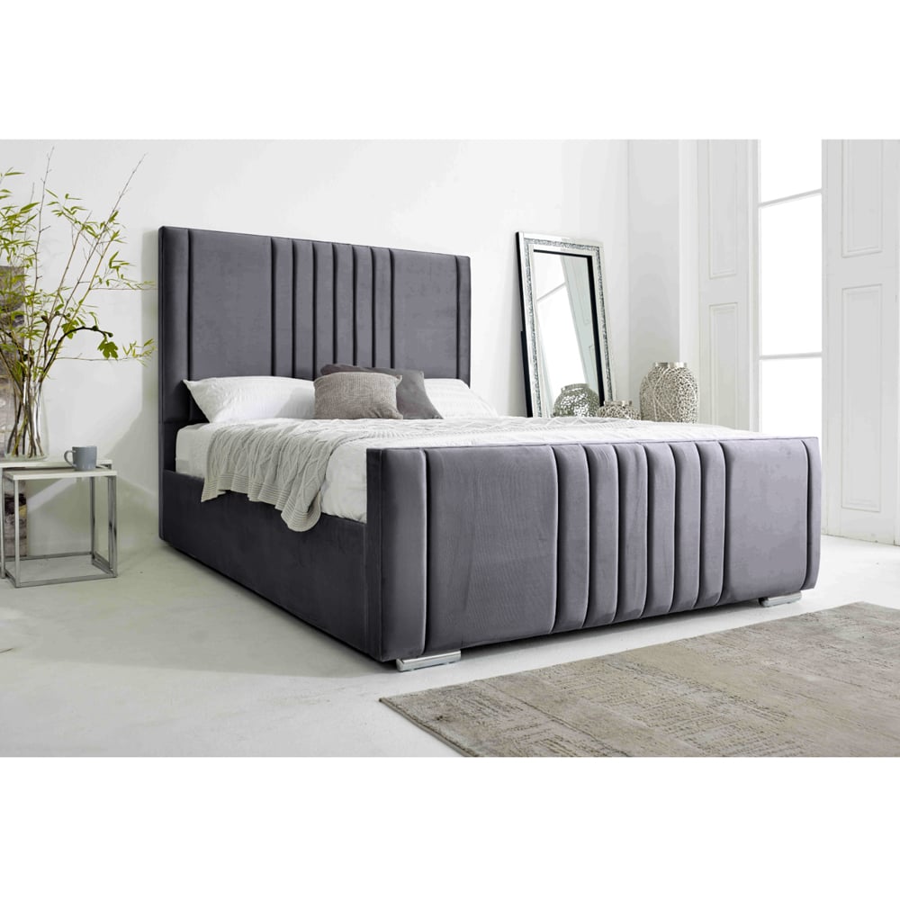 Eleganza Home Willard Small Double Steel Plush Velvet Bed Frame with Headboard Image 2