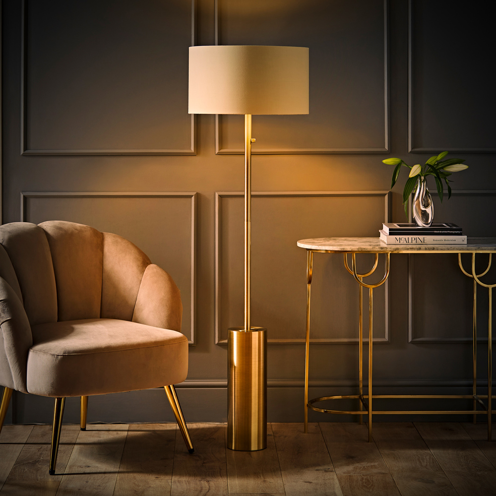 ValueLights Lexy Reni Beige Shade Antique Brass LED Floor Lamp Image 6