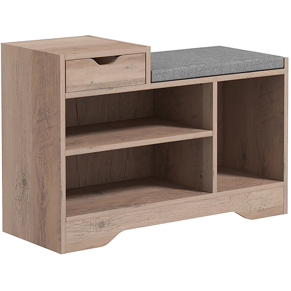 HOMCOM Single Drawer 3 Shelf Distressed Grey Upholstered Shoe Bench Image 2