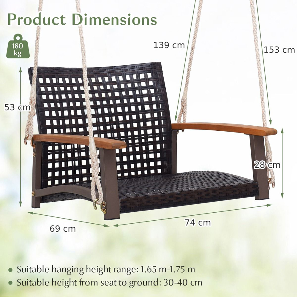Costway Brown Rattan Garden Swing Chair Image 6