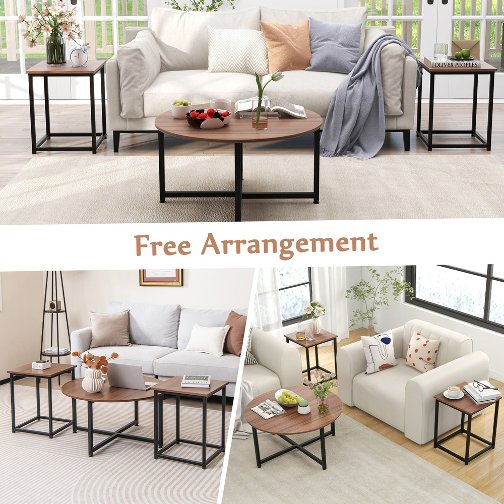 Costway Walnut Metal Coffee Table Set of 3 Image 6