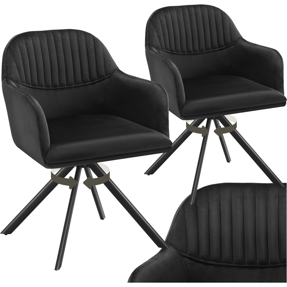 tectake Lona Set of 2 Black Velvet Upholstered Swivel Armchair Image 2