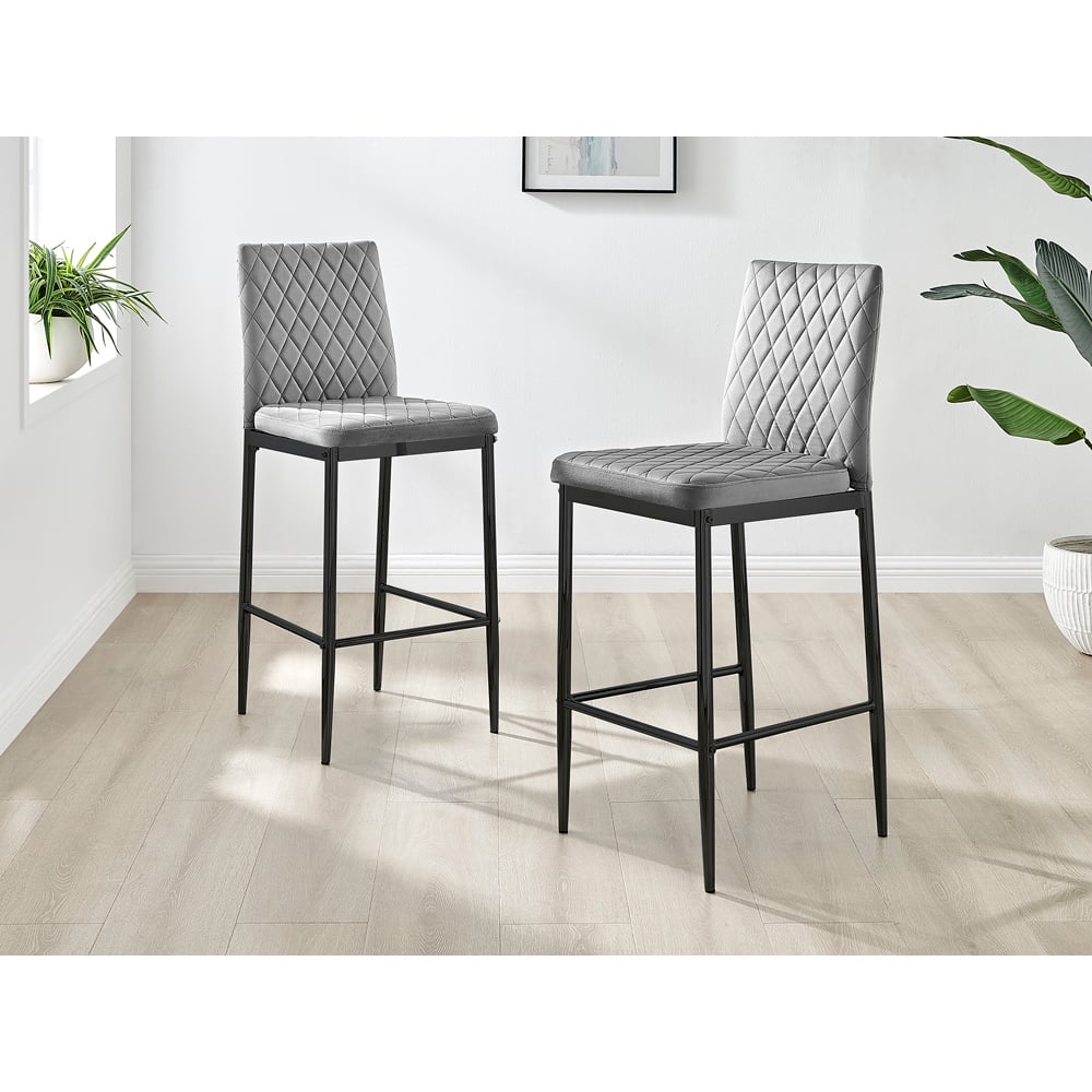 Furniturebox Modern Valera Grey and Black Velvet Bar Stool Set of 2 Image 7