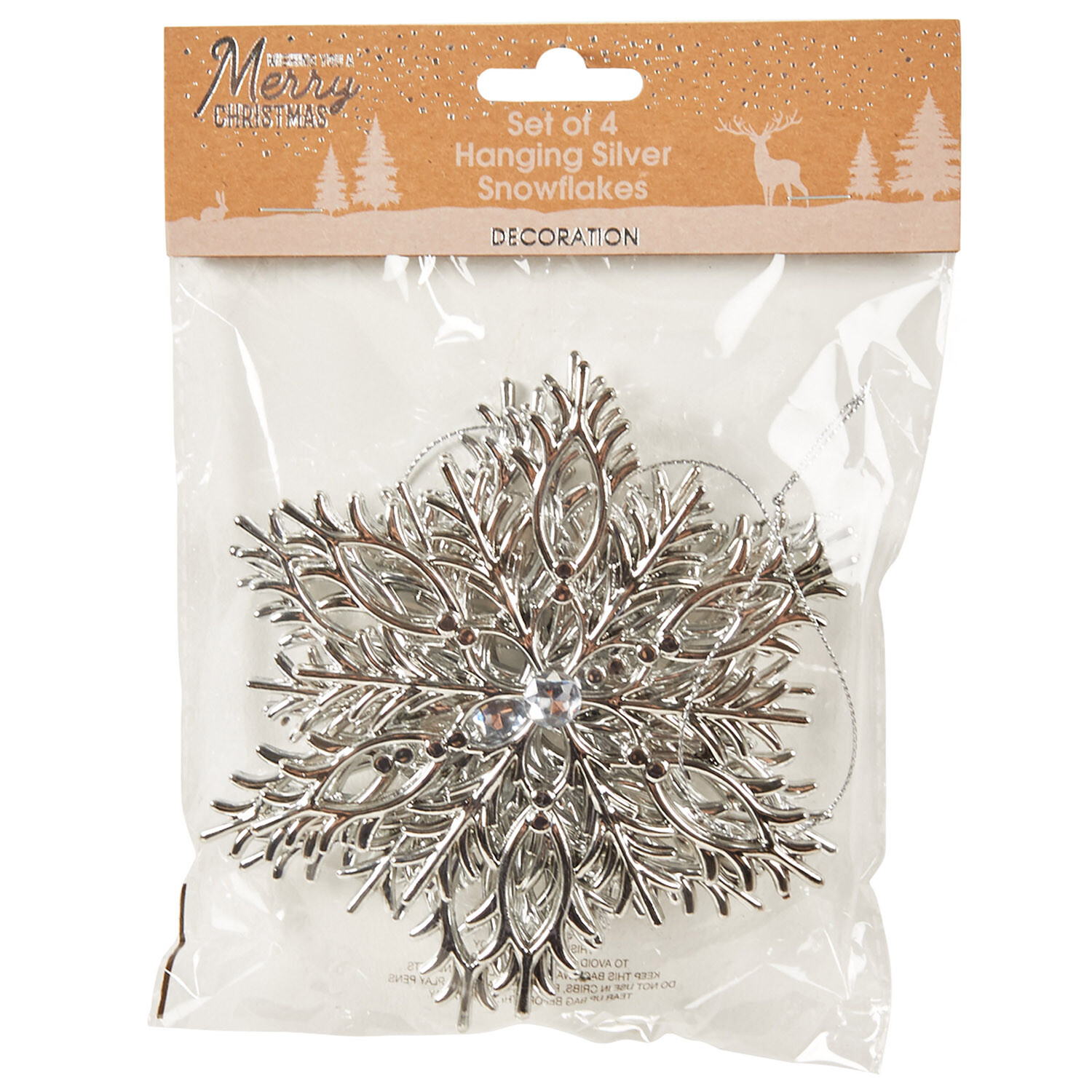 Set of 4 Hanging Snowflakes Silver - Silver Image 2