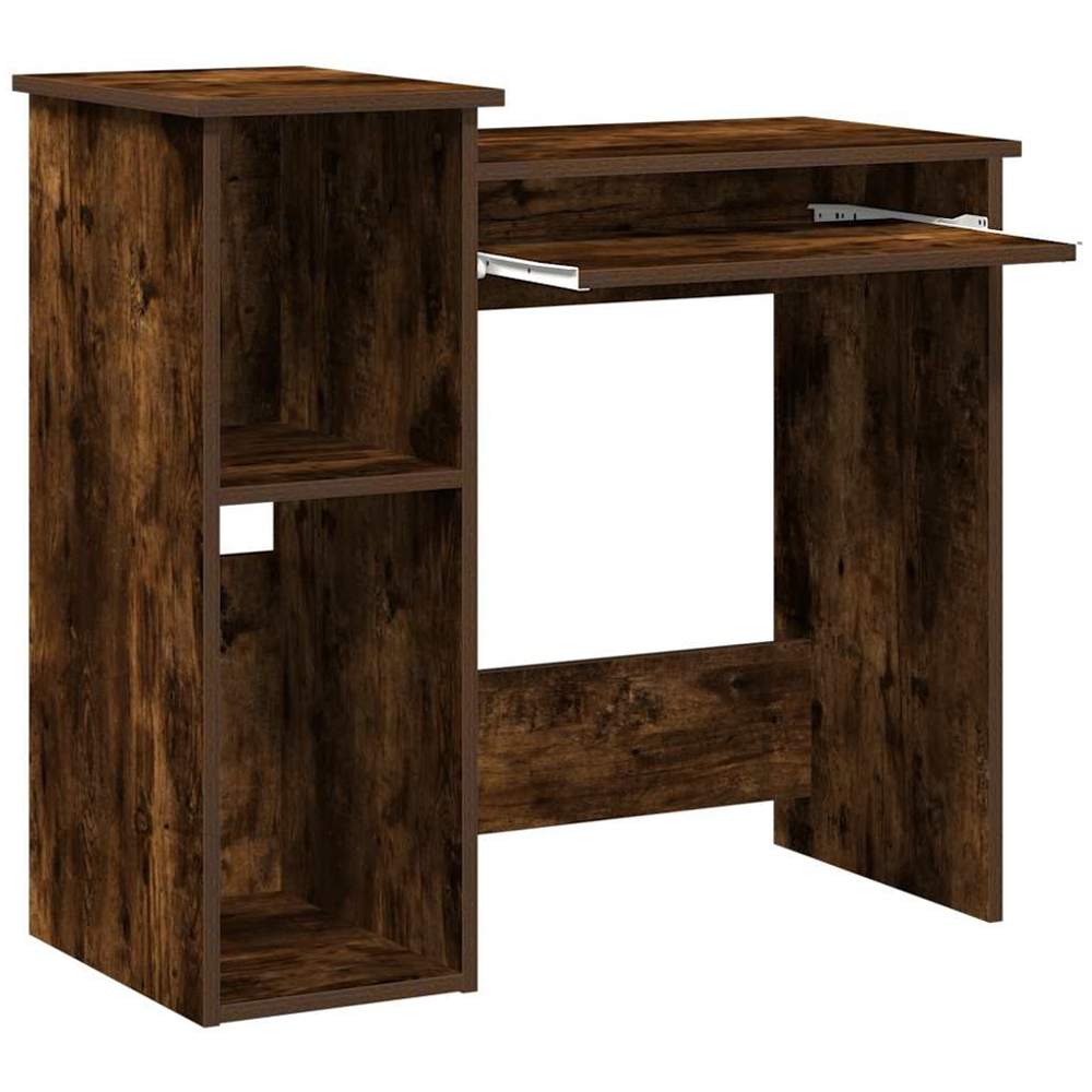 vidaXL 2 Shelf Computer Desk with Keyboard Tray Smoked Oak Image 3