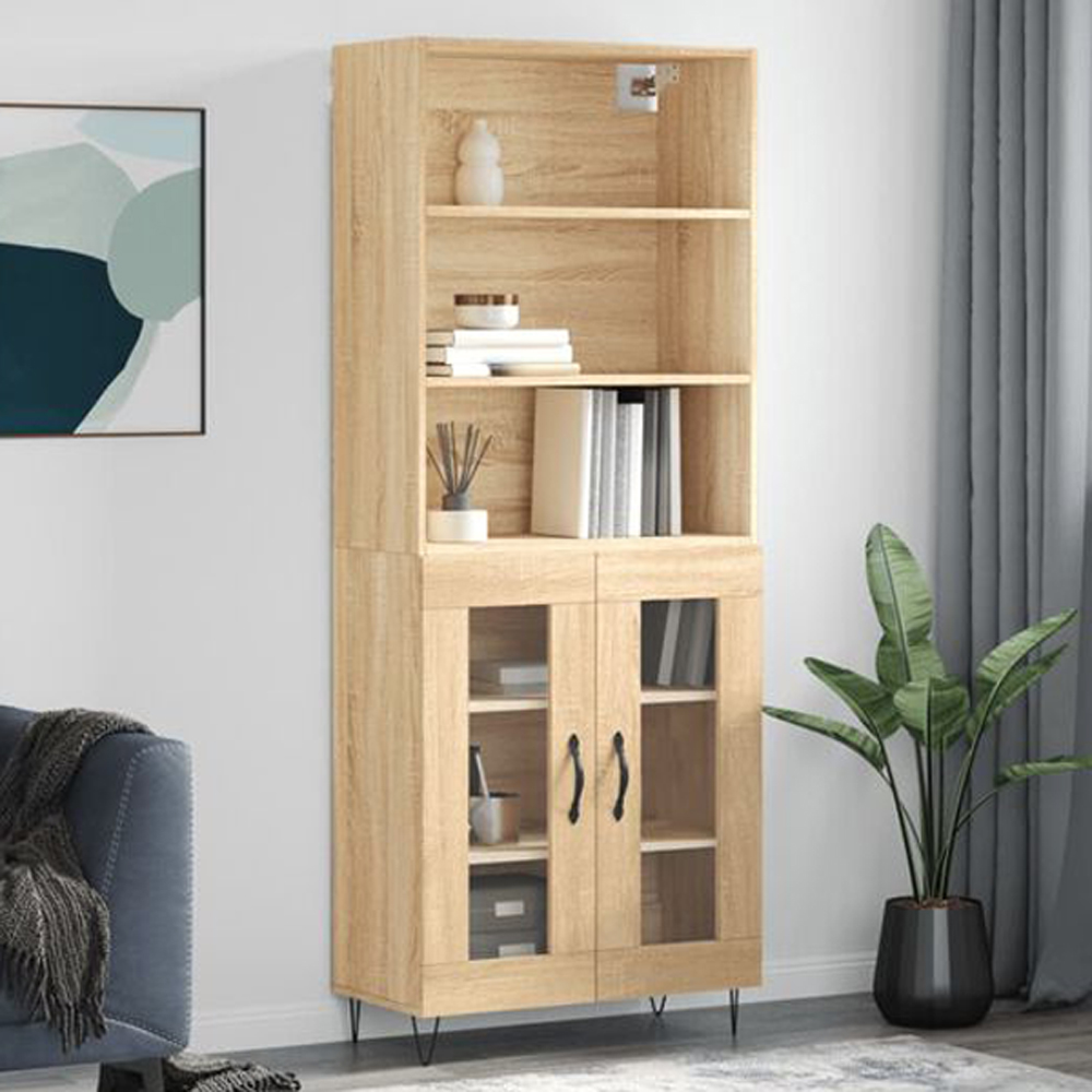 vidaXL 2 Glass Door 3 Shelf Sonoma Oak Highboard Image 1