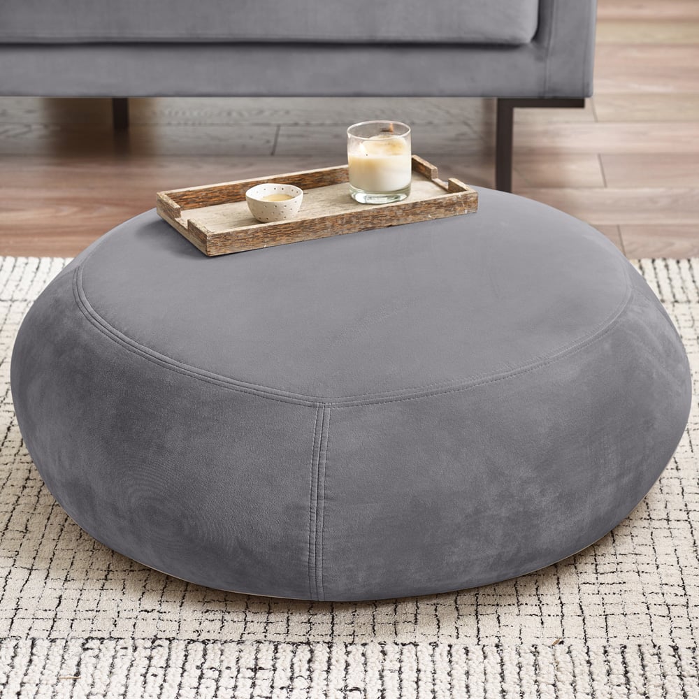 Furniturebox Otto Grey Velvet Footstool Image 1