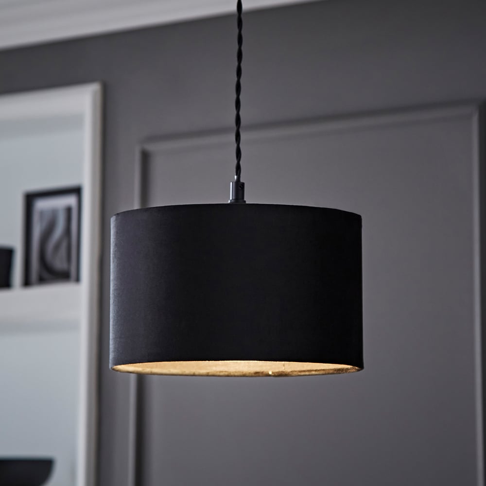 ValueLights Reni Black Velvet Drum Ceiling Lamp Shade 25cm Image 2