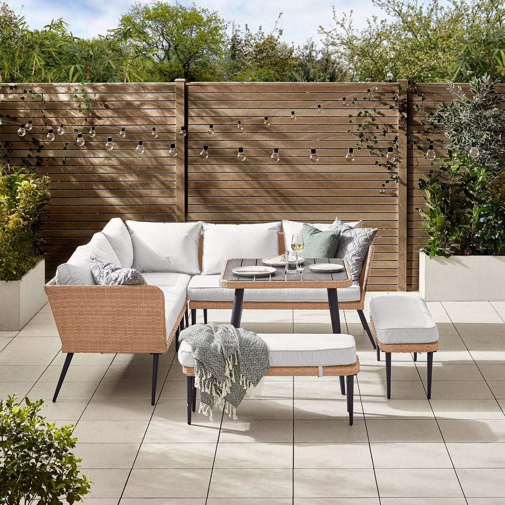 Furniturebox Capri Rattan 9 Seater Corner Dining Sofa Set Beige Image 7