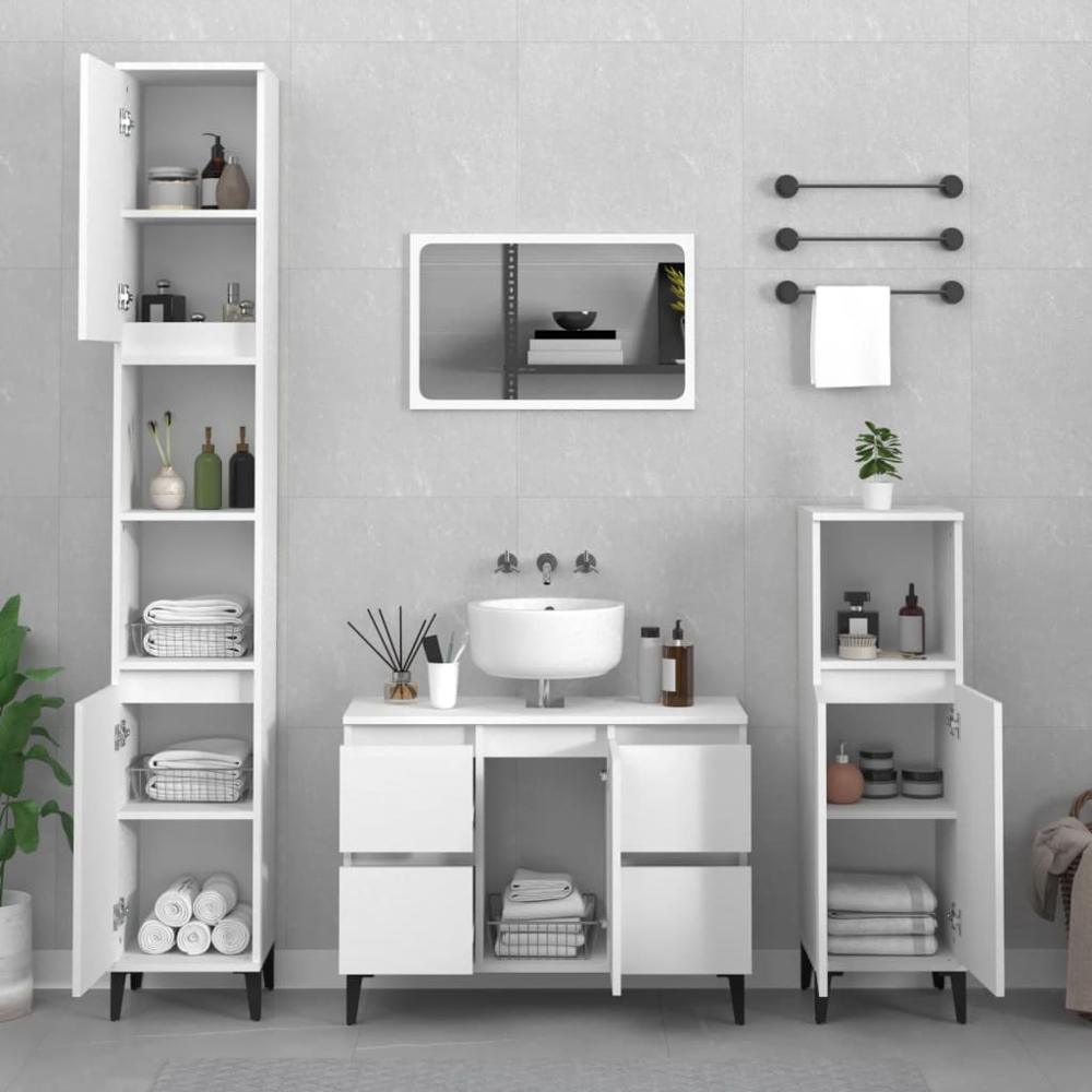 vidaXL Single Door 4 Drawer White Sink Cabinet Image 8