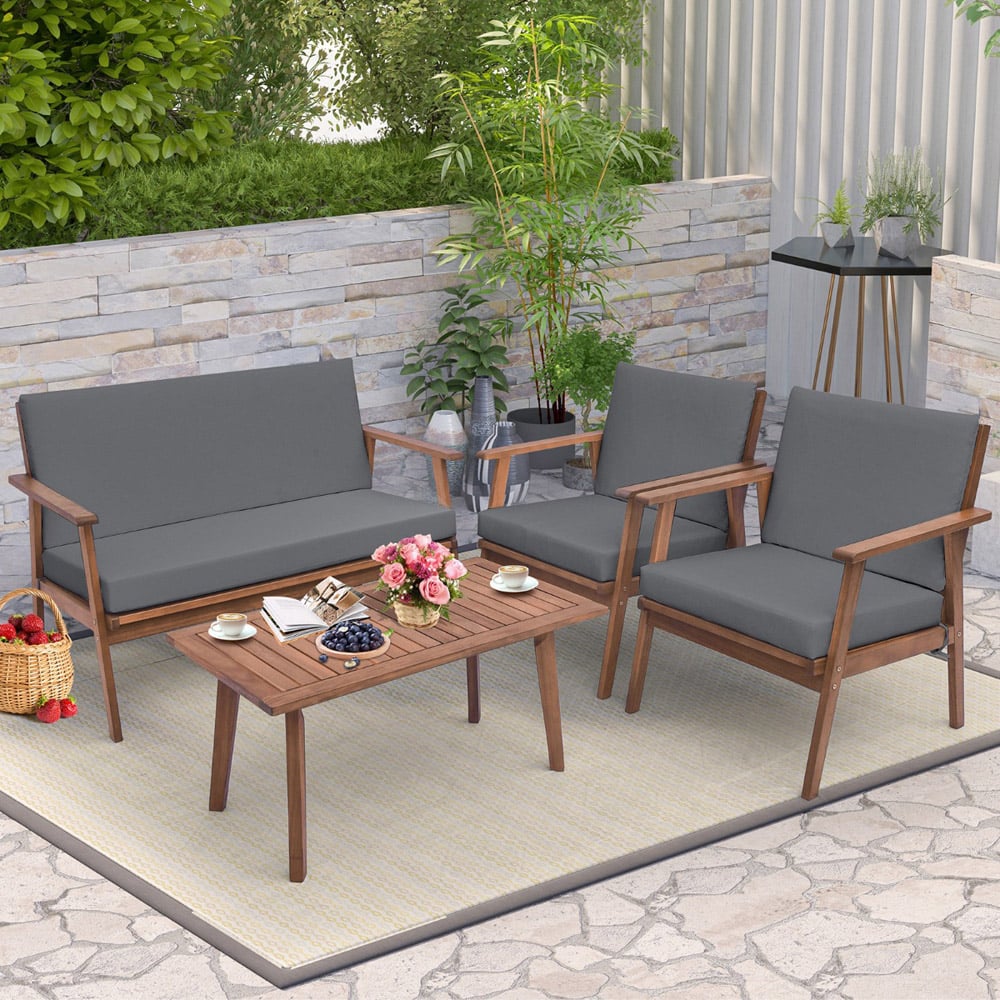 Costway 4 Seater Grey Outdoor Conversation Set with Cushion Image 3