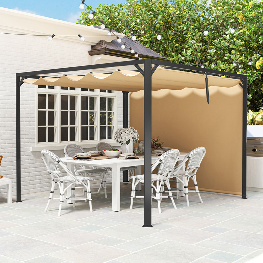 Outsunny 3 x 3m Khaki Retractable Roof and Roller Shade Image 1