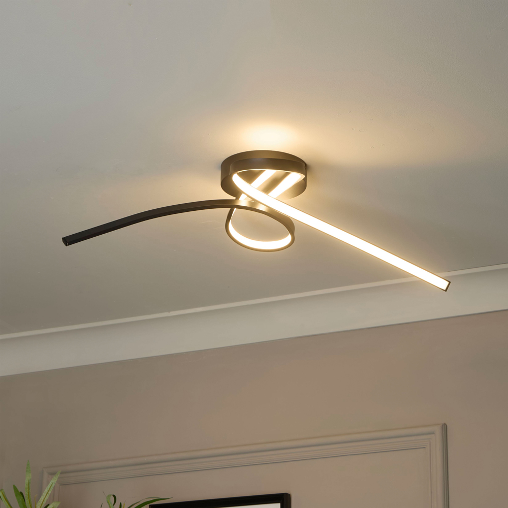 Lighting Collection Furness Black Metal Twisted LED Flush Ceiling Light Image 2