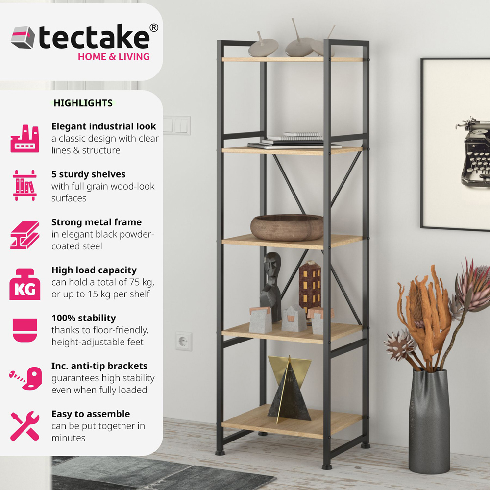 tectake Manchester 5 Shelf Oak Sonoma Bookcase Image 6