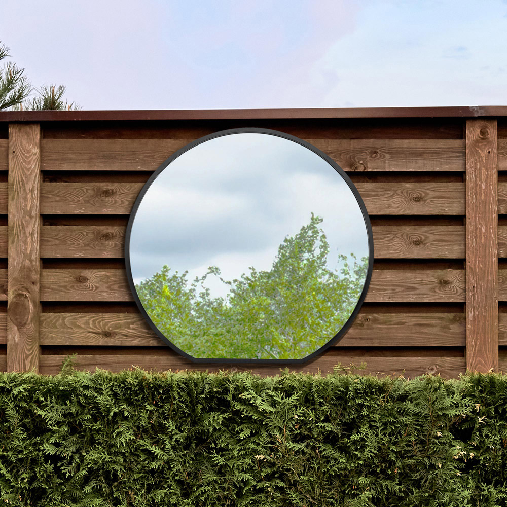 MirrorOutlet The Circulus Black Flat Bottom Circular Outdoor Garden Wall Mirror 105 x 100cm Image 7