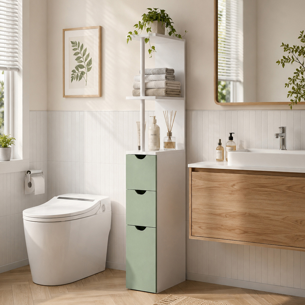 HOMCOM Single Door 2 Drawer 2 Shelf Light Green Freestanding Bathroom Storage Cabinet Image 4