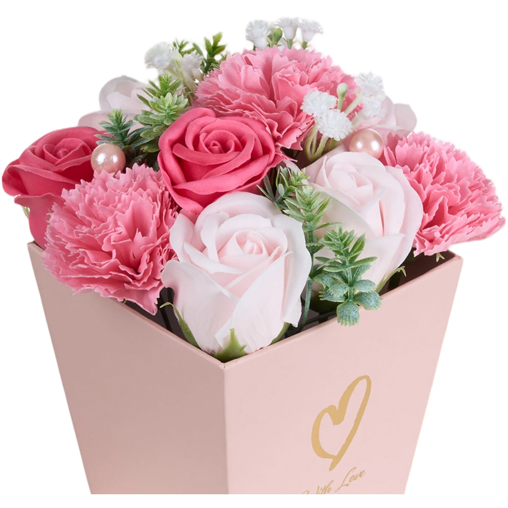 Living and Home Pink Rose and Carnation Soap Flower Bouquet Gift Box Image 4