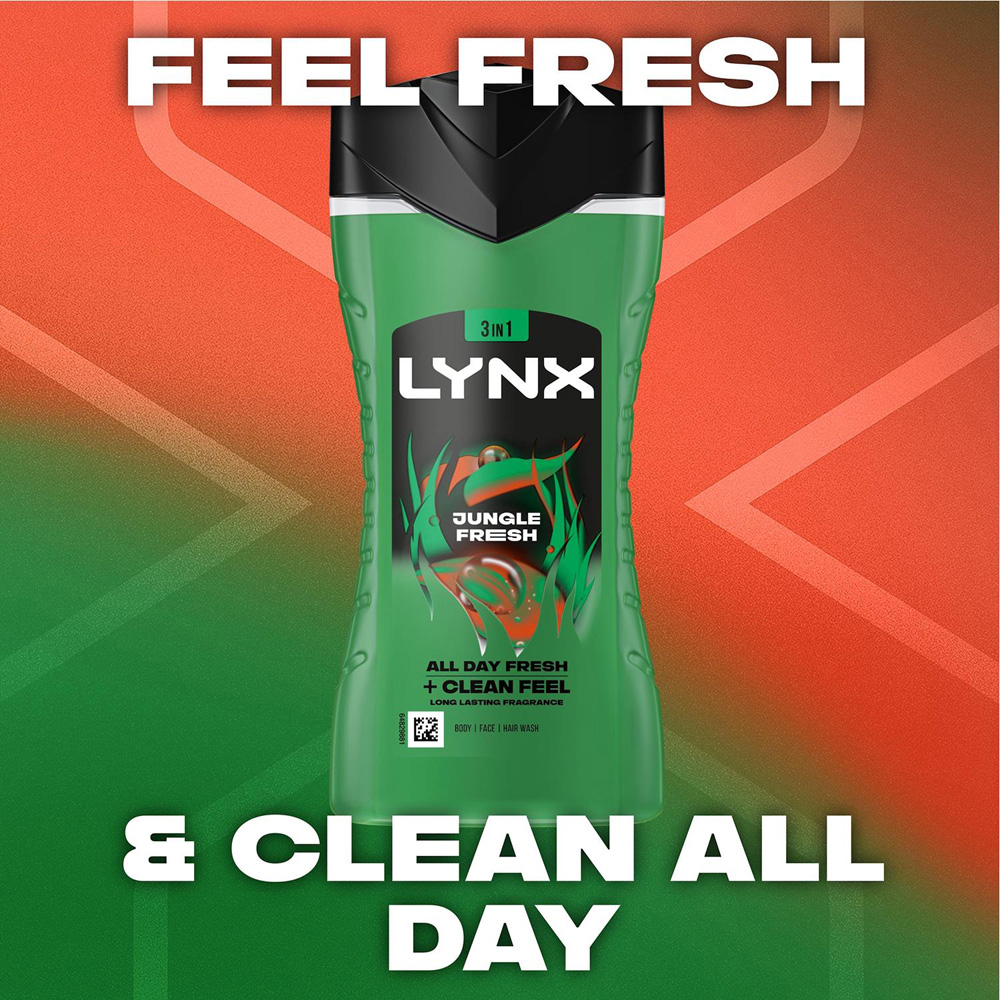 Lynx Jungle Fresh Palm Leaves and Amber 12H Refreshing Fragrance Shower Gel 225ml 3 Pack Image 6
