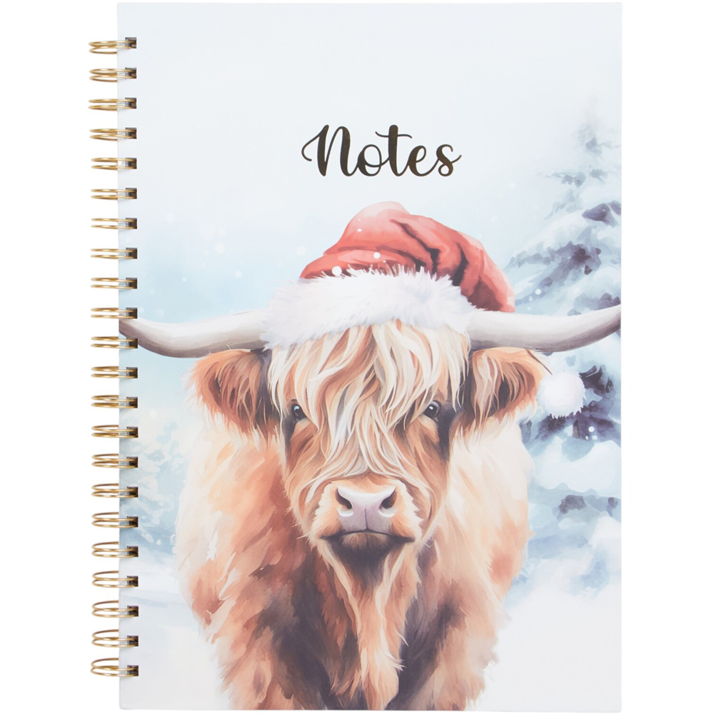 Highland Cow Christmas Notebook A5 - Blue Image 1