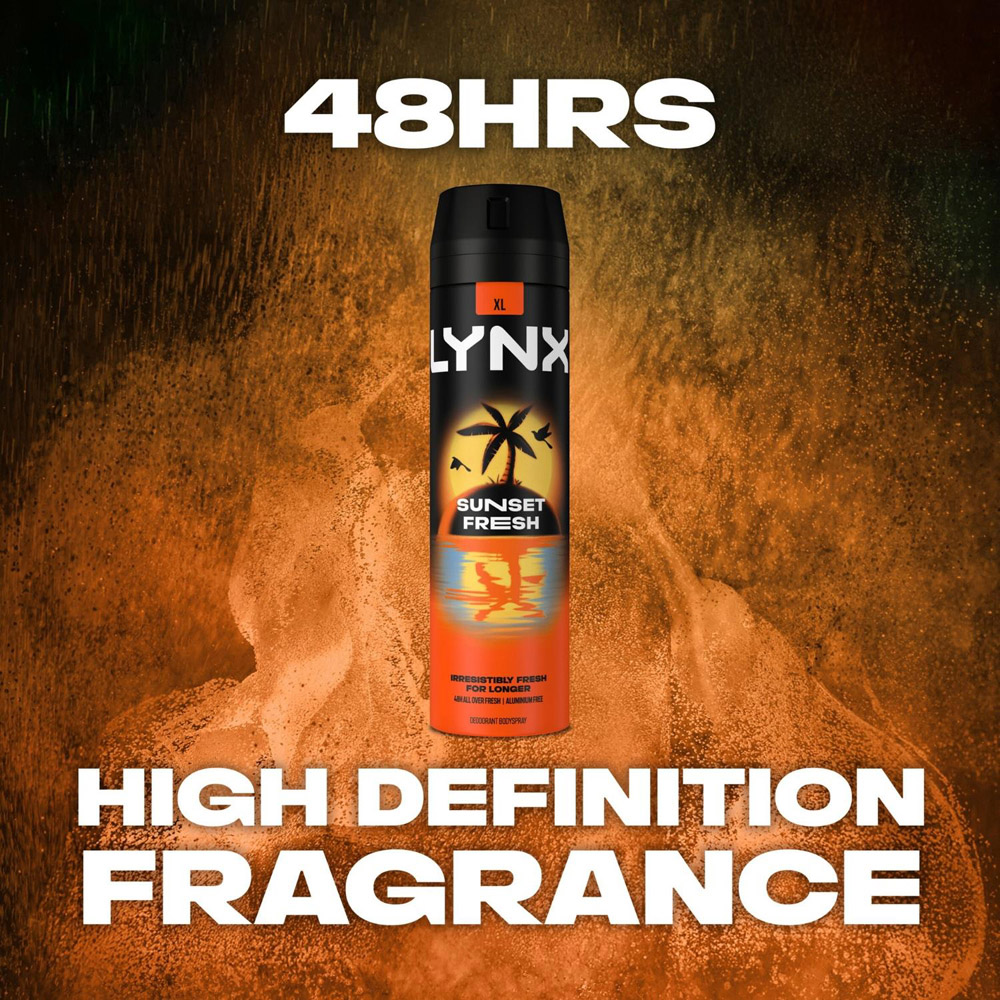 Lynx XL Sunset Fresh Men's Mango and Mandarin 48H Sweat Protection Deodorant Body Spray 200ml 3 Pack Image 6