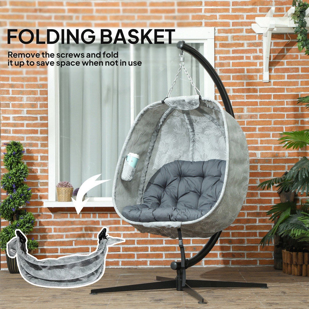 Outsunny Hanging Egg Chair with Stand and Folding Basket Image 6