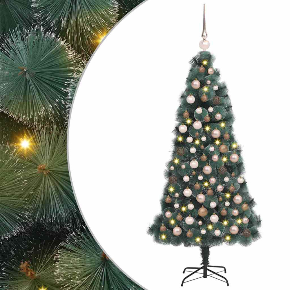 vidaXL Pre-Lit Rose Gold Baubles Green Artificial Christmas Tree 4ft Image 2