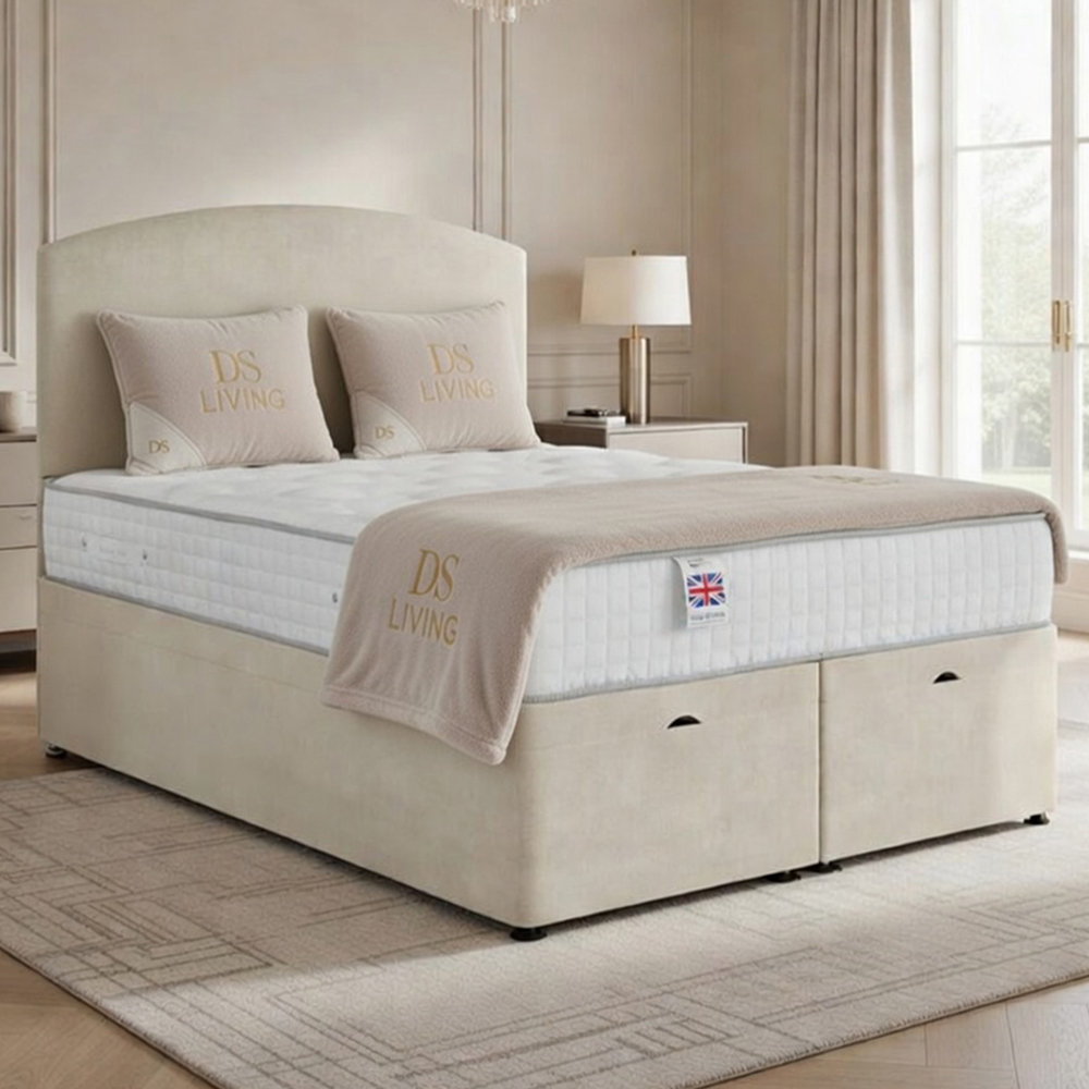 DS Living Opulence Super King Size Cream Velvet Upholstered Ottoman Bed Image 1
