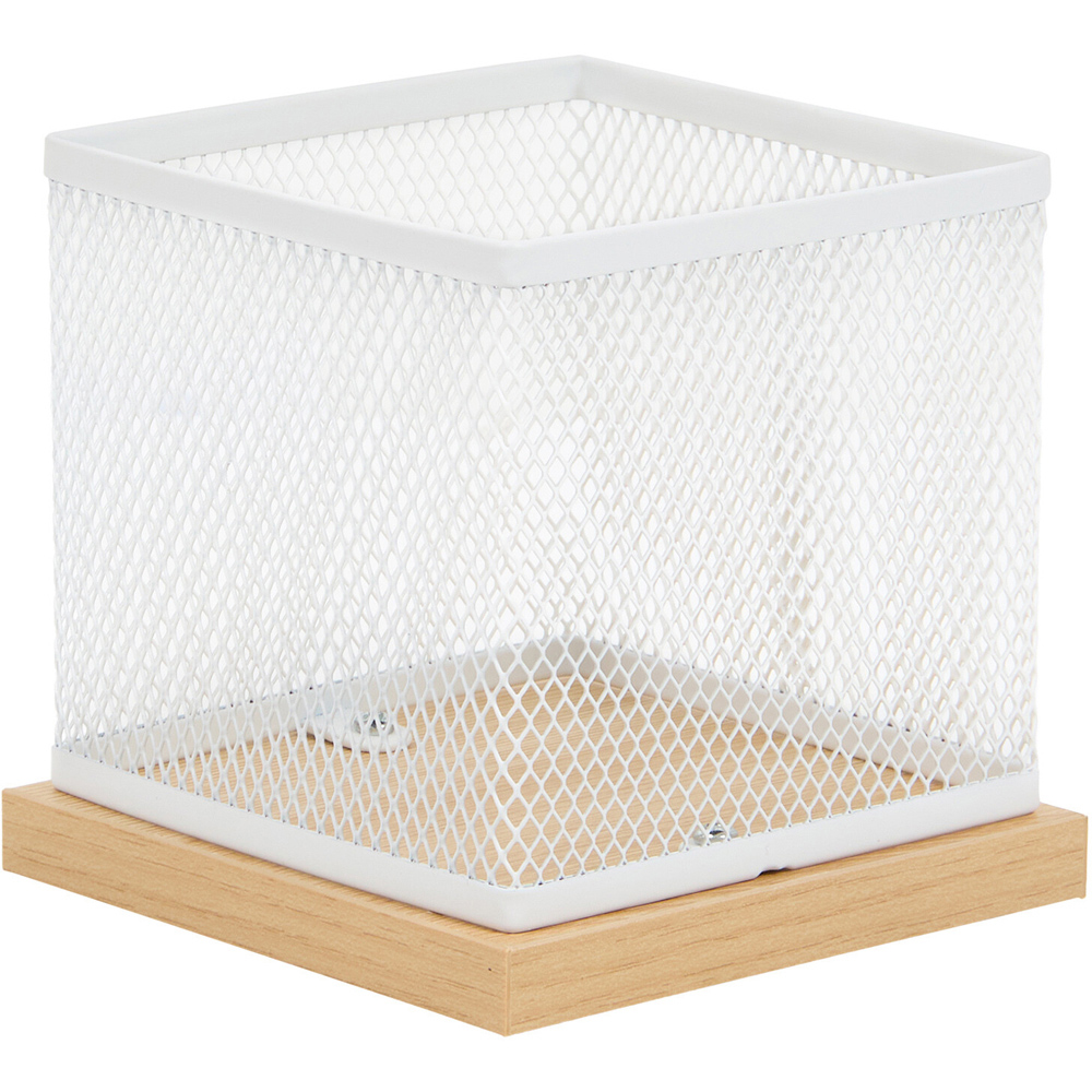 Wood Effect and White Mesh Pen Pot Image 1