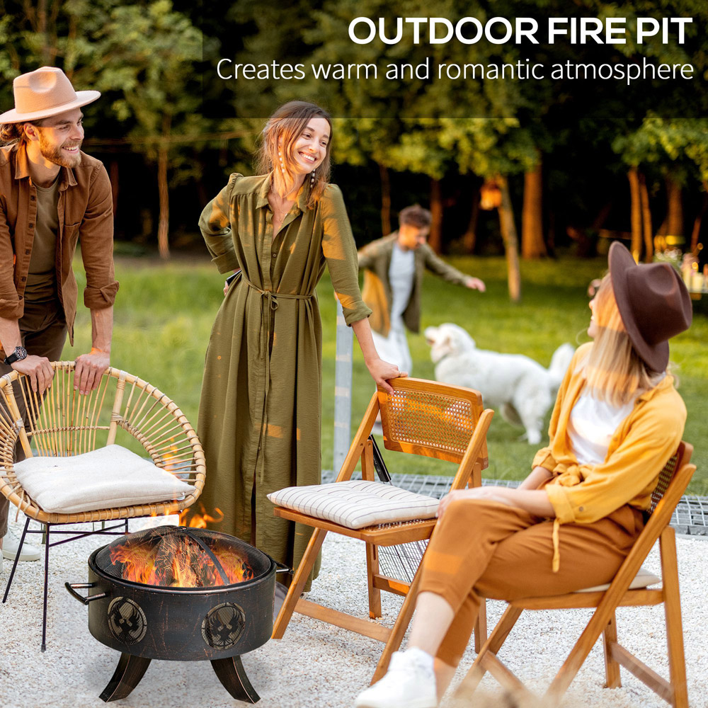 Outsunny Bronze Round Patio Fire Pit with Cover Image 4