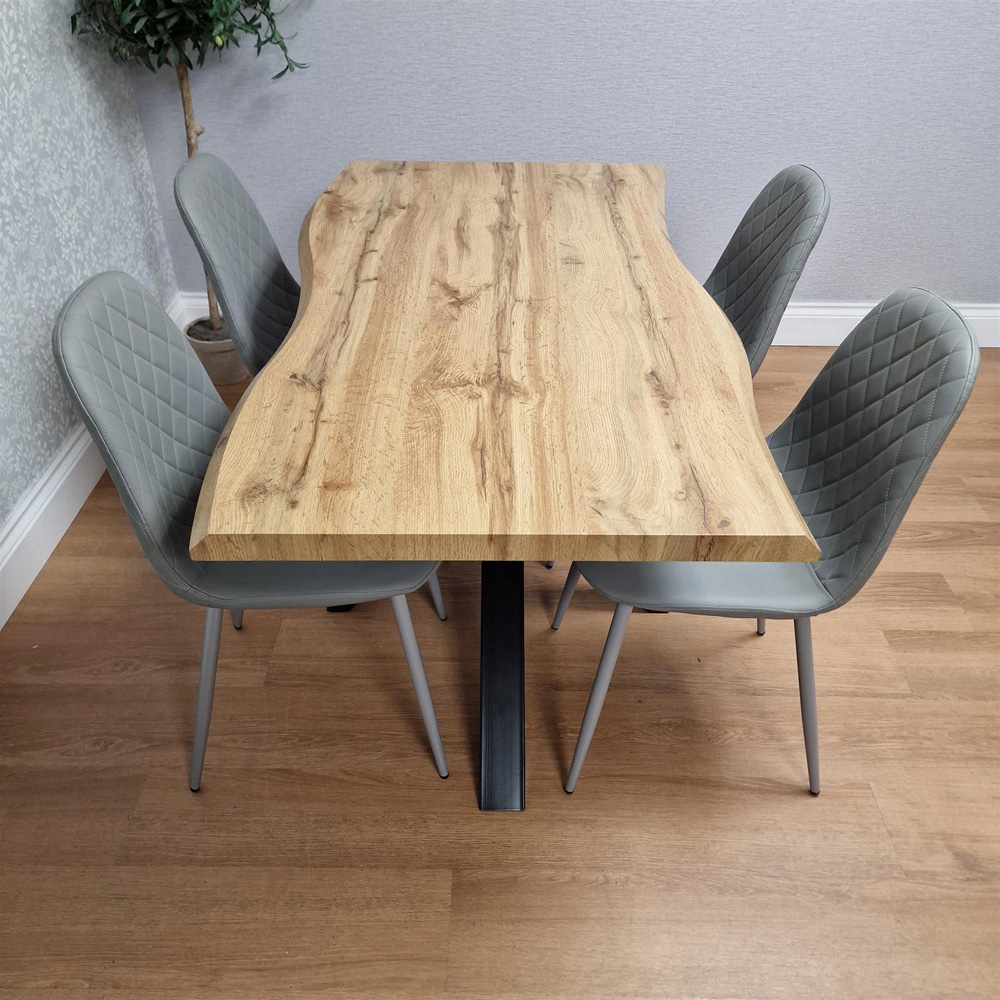 Portland 4 Seater Gem Pattern Faux Leather Wooden Tabletop Dining Set Grey Image 6