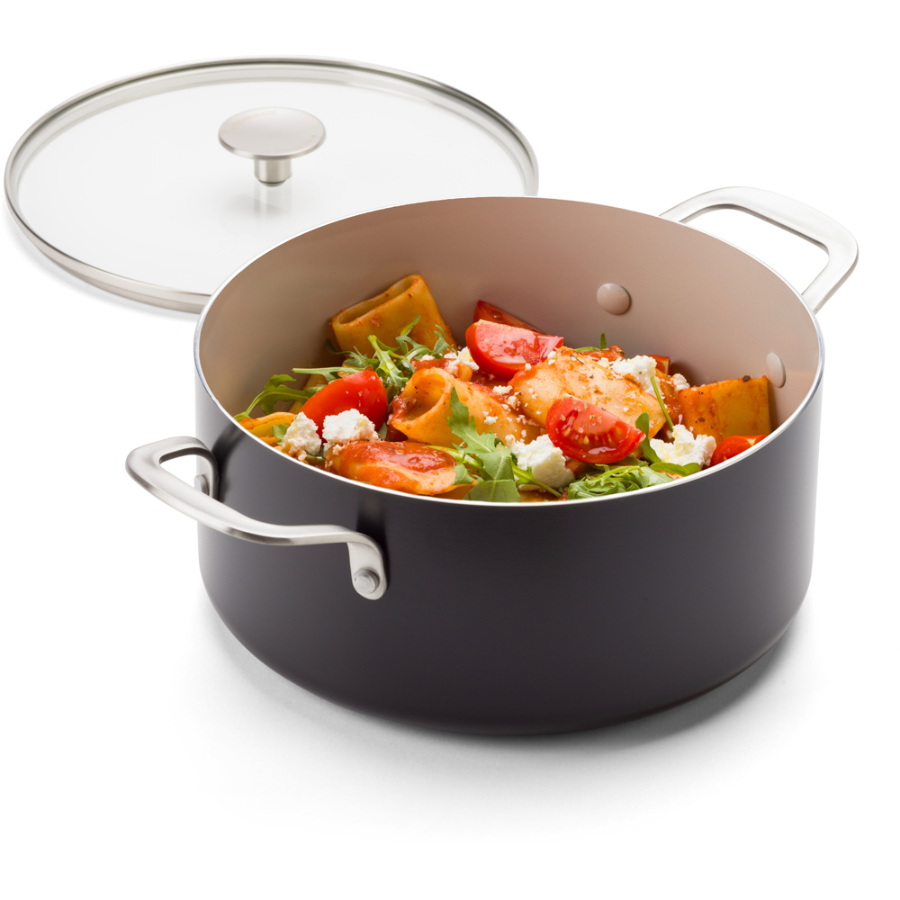 KitchenAid Coloured 24cm Matte Black Aluminium Casserole with Lid Image 5