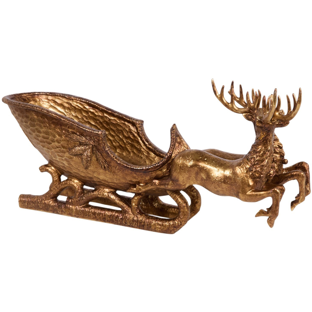 Ornate Reindeer Sleigh Ornament Bronze Image 4