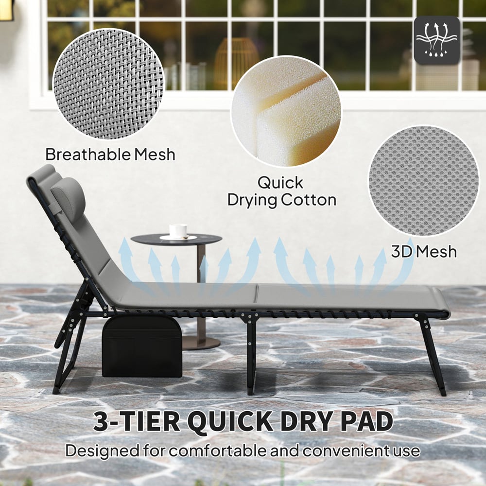 Outsunny Set of 2 Light Grey Folding Sun Lounger Image 6