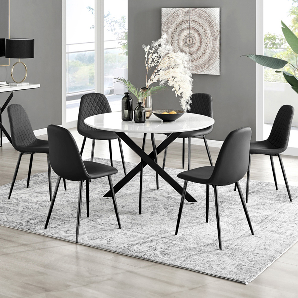 Furniturebox Arona Solara 6 Seater Round Dining Set White Gloss and Black Image 1
