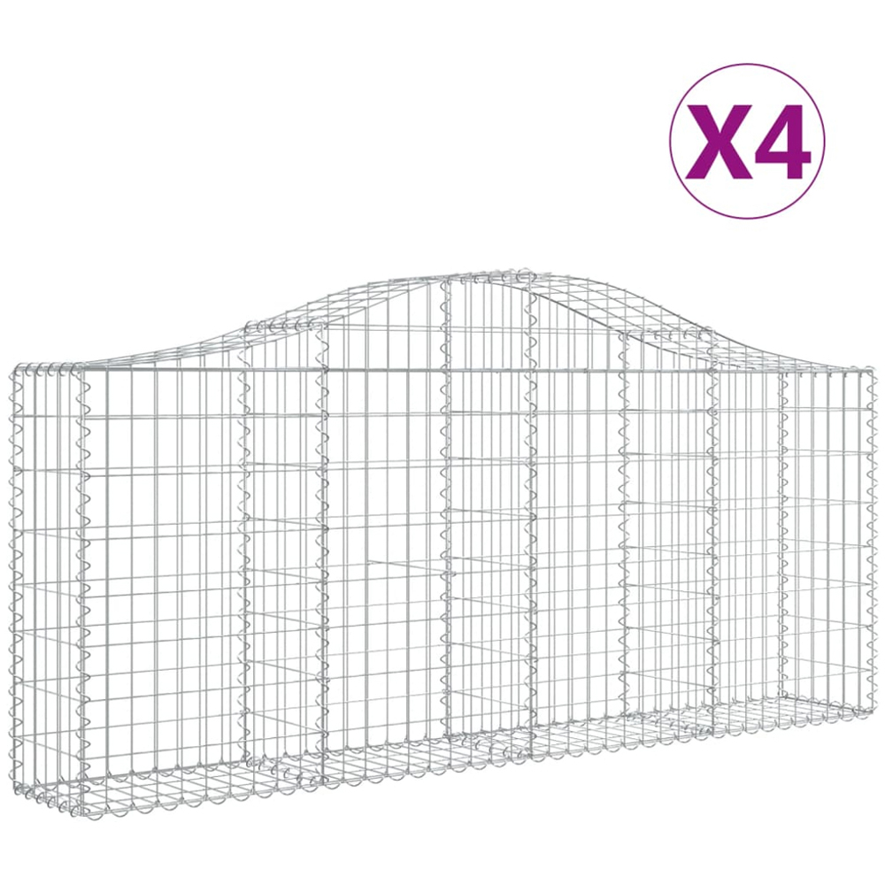 vidaXL Silver Galvanised Iron Gabion Basket 200 x 30 x 80/100cm 4 Pack Image 4