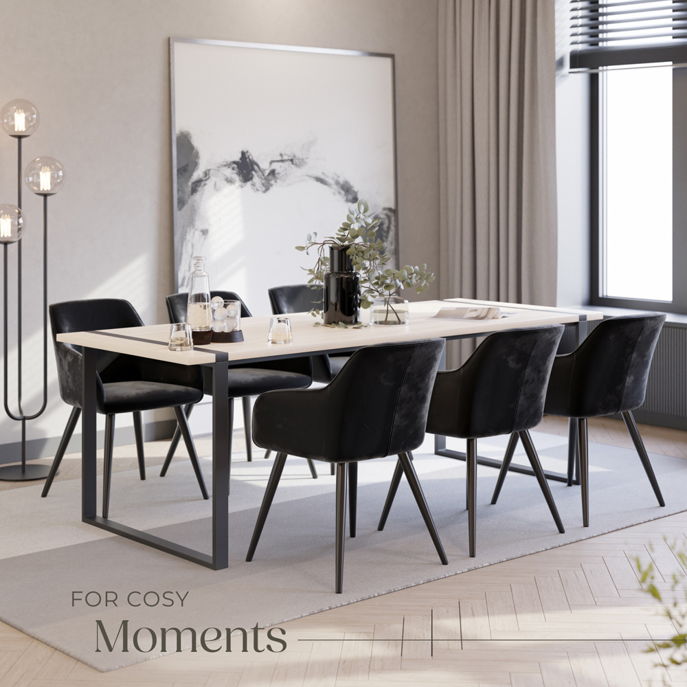 tectake Marilyn Set of 6 Black Velvet Look Padded Dining Chairs Image 6