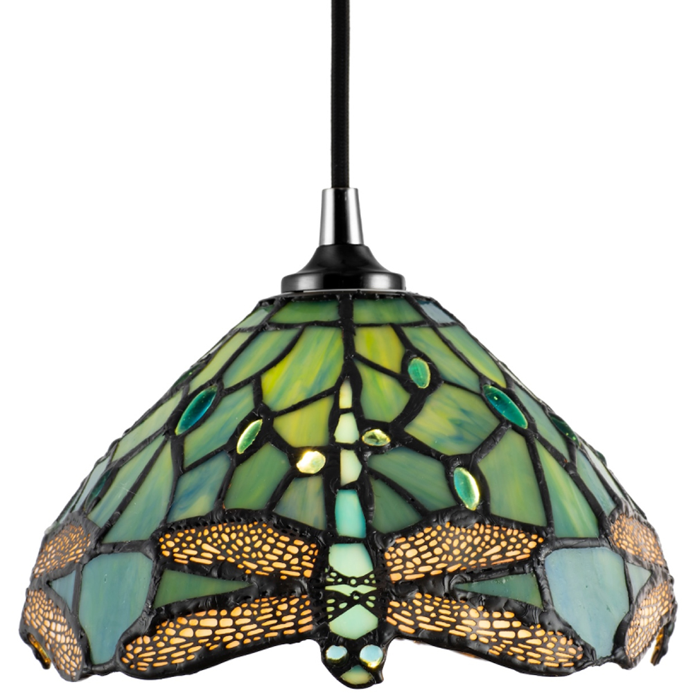 Happy Homewares Emerald Stained Glass Dragonfly Tiffany Pendant Lighting Shade Image 3