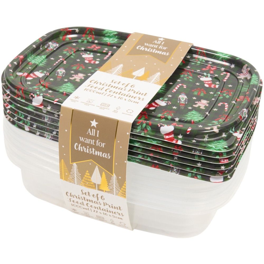 Pack of 6 Christmas Print Food Containers Image 7
