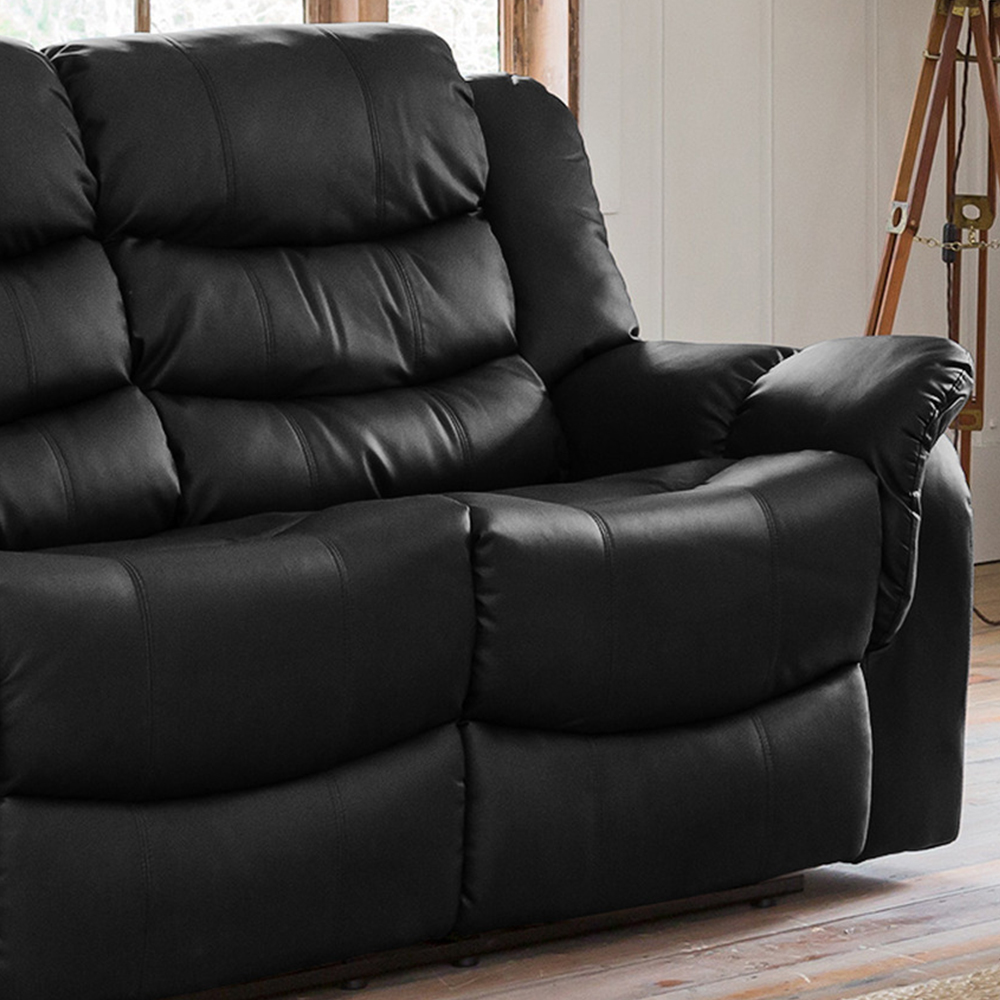 Almeira 2 Seater Black Bonded Leather Massage and Heat Manual Recliner Sofa Image 3